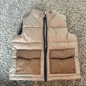 2T tan, brown and navy blue puffer vest toddler boy